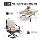 Captiva Designs Ensemble 9 Pièces Table Carrée Spacieuse à Lattes et Chaises en Métal Effet Rotin avec Coussins Épais