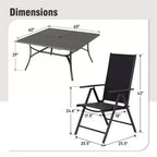 Captiva Designs 9pc Spacious Slat-top Square Metal Table with Umbrella Hole & Reclining Foldable Sling Chairs