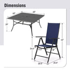Captiva Designs 9pc Spacious Slat-top Square Metal Table with Umbrella Hole & Reclining Foldable Sling Chairs