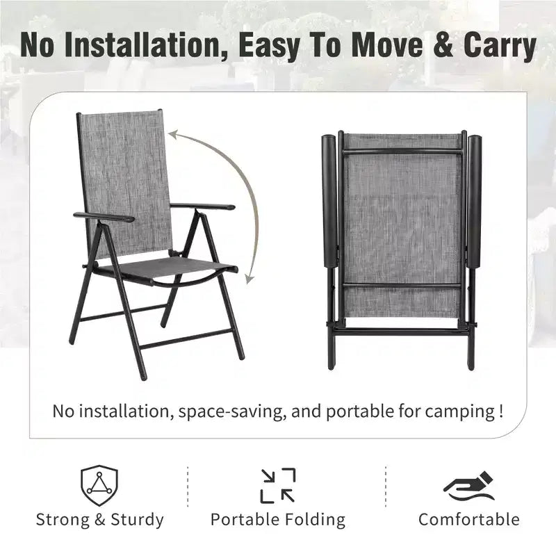 Captiva Designs 9pc Spacious Slat-top Square Metal Table with Umbrella Hole & Reclining Foldable Sling Chairs