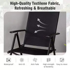 Captiva Designs 9pc Spacious Slat-top Square Metal Table with Umbrella Hole & Reclining Foldable Sling Chairs