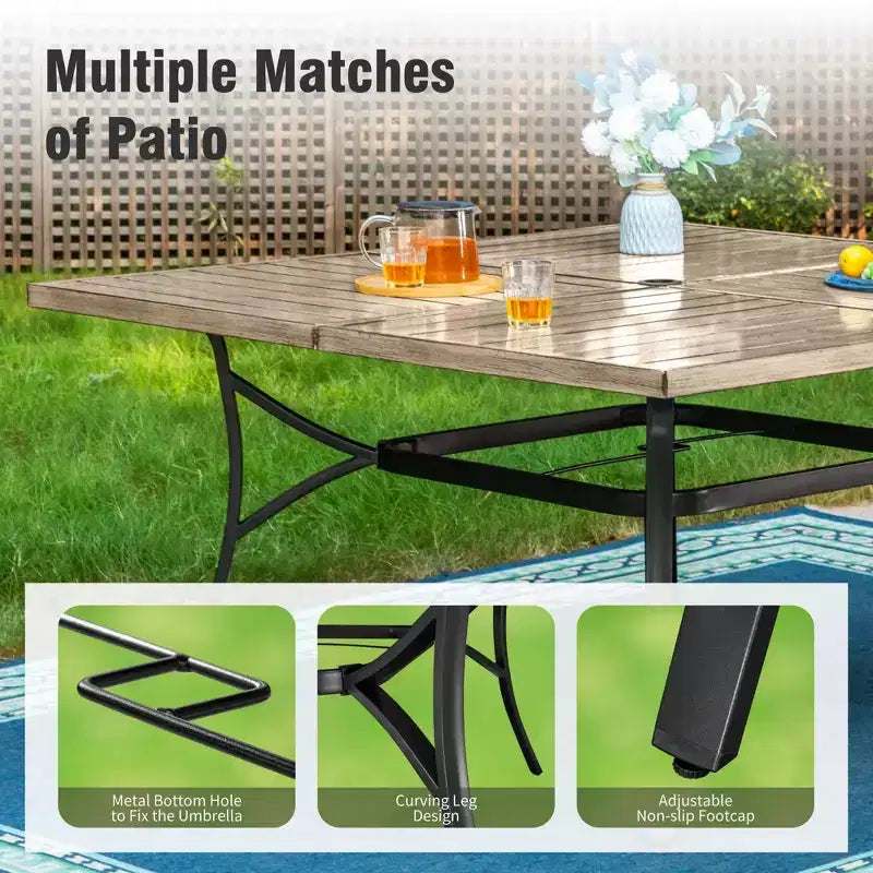 Ensemble de salle à manger d'extérieur 9 pièces Captiva Designs avec grande table carrée en métal à lattes et chaises en rotin beige