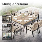 Ensemble de salle à manger d'extérieur 9 pièces Captiva Designs avec grande table carrée en métal à lattes et chaises en rotin beige
