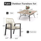 Ensemble de salle à manger d'extérieur 9 pièces Captiva Designs avec grande table carrée en métal à lattes et chaises en rotin beige