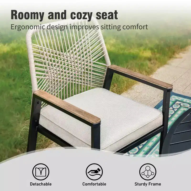 Ensemble de salle à manger d'extérieur 9 pièces Captiva Designs avec grande table carrée en métal à lattes et chaises en rotin beige