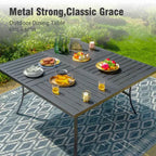 Ensemble de salle à manger d'extérieur 9 pièces Captiva Designs avec grande table carrée en métal à lattes et chaises en rotin beige