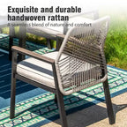 Ensemble de salle à manger d'extérieur 9 pièces Captiva Designs avec grande table carrée en métal à lattes et chaises en rotin beige