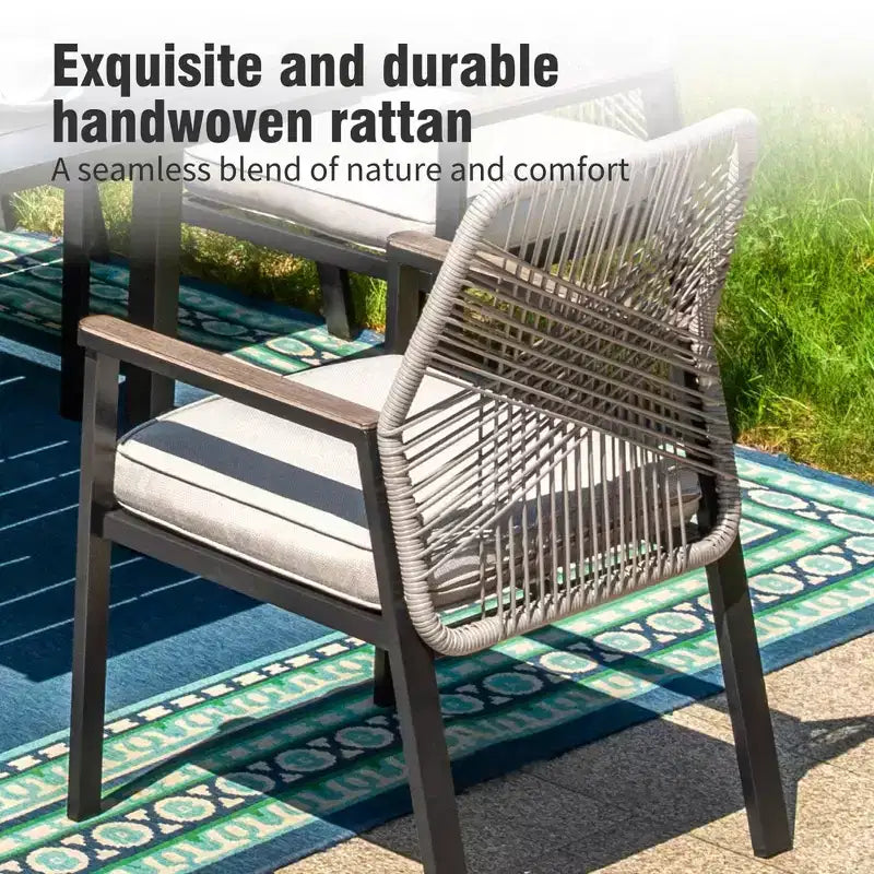 Ensemble de salle à manger d'extérieur 9 pièces Captiva Designs avec grande table carrée en métal à lattes et chaises en rotin beige