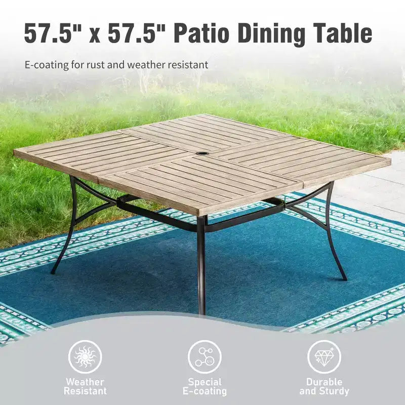 Ensemble de salle à manger d'extérieur 9 pièces Captiva Designs avec grande table carrée en métal à lattes et chaises en rotin beige