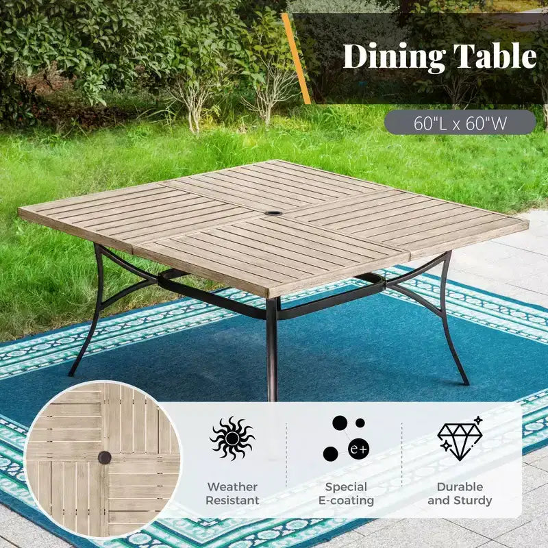Ensemble de salle à manger d'extérieur 9 pièces Captiva Designs avec grande table carrée en métal à lattes et chaises en rotin beige