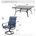 Captiva Designs 9pc Spacious Slat-top Square Metal Table with Umbrella Hole & Padded Textilene Swivel Chairs