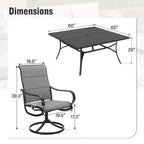 Captiva Designs 9pc Spacious Slat-top Square Metal Table with Umbrella Hole & Padded Textilene Swivel Chairs