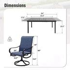 Ensemble de salle à manger d'extérieur Captiva Designs 9 pièces avec table rectangulaire en acier réglable à plateau à lattes et chaises pivotantes en textilène