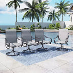 Ensemble de salle à manger d'extérieur Captiva Designs 9 pièces avec table rectangulaire en acier réglable à plateau à lattes et chaises pivotantes en textilène