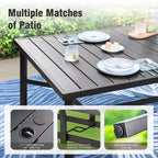 Captiva Designs 9pc Spacious Slat-top Rectangle Metal Table with Umbrella Hole & Textilene Reclining Foldable Chairs