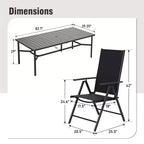 Captiva Designs 9pc Spacious Slat-top Rectangle Metal Table with Umbrella Hole & Textilene Reclining Foldable Chairs