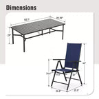 Captiva Designs 9pc Spacious Slat-top Rectangle Metal Table with Umbrella Hole & Textilene Reclining Foldable Chairs