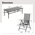 Captiva Designs 9pc Spacious Slat-top Rectangle Metal Table with Umbrella Hole & Textilene Reclining Foldable Chairs