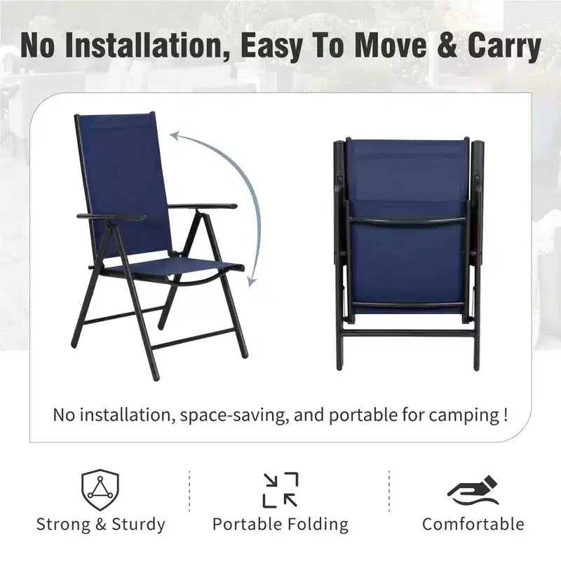 Captiva Designs 9pc Spacious Slat-top Rectangle Metal Table with Umbrella Hole & Textilene Reclining Foldable Chairs