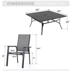 Captiva Designs Table à manger carrée en métal avec plateau à lattes et chaises en aluminium empilables en textilène, 9 pièces