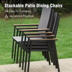 Captiva Designs Table à manger carrée en métal avec plateau à lattes et chaises en aluminium empilables en textilène, 9 pièces