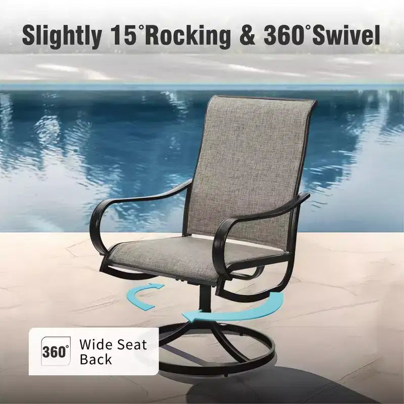 Captiva Designs 9pc Spacious Slat-top Square Metal Table with Umbrella Hole & Textilene Swivel Chairs