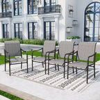 Captiva Designs 9pc Spacious Slat-top Rectangle Metal Table with Umbrella Hole & Fixed Steel Chairs with Gourd Head Armrests