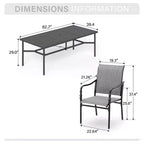 Captiva Designs 9pc Spacious Slat-top Rectangle Metal Table with Umbrella Hole & Fixed Steel Chairs with Gourd Head Armrests