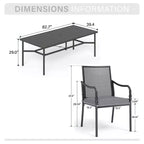Captiva Designs 9pc Spacious Slat-top Rectangle Metal Table with Umbrella Hole & Fixed Steel Chairs with Gourd Head Armrests