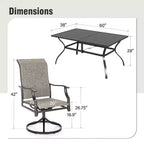 Captiva Designs, table de salle à manger rectangulaire en acier à plateau à lattes pour l'extérieur et 6 chaises rembourrées en textilène, marron-gris