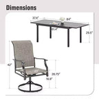 Captiva Designs, table de salle à manger rectangulaire en acier à plateau à lattes pour l'extérieur et 6 chaises rembourrées en textilène, marron-gris