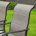 Captiva Designs, table de salle à manger rectangulaire en acier à plateau à lattes pour l'extérieur et 6 chaises rembourrées en textilène, marron-gris