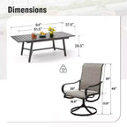 Captiva Designs 9pc Patio Dining Extendable Black Steel Rectangle Table & Textilene Swivel Chairs