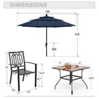 Captiva Designs Ensemble de salle à manger d'extérieur 6 pièces avec table carrée en acier, chaises empilables en métal et parasol de marché