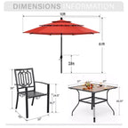 Captiva Designs Ensemble de salle à manger d'extérieur 6 pièces avec table carrée en acier, chaises empilables en métal et parasol de marché