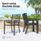 Captiva Designs Ensemble de salle à manger d'extérieur 6 pièces avec table carrée en acier, chaises empilables en métal et parasol de marché