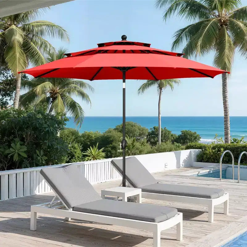 Captiva Designs Ensemble de salle à manger d'extérieur 6 pièces avec table carrée en acier, chaises empilables en métal et parasol de marché