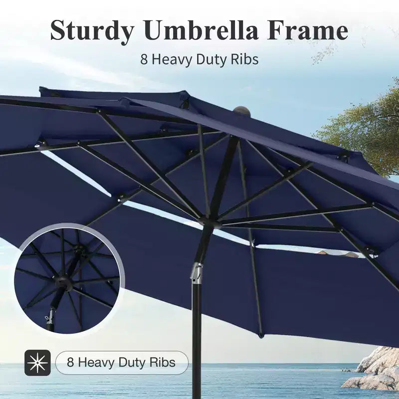 Captiva Designs Ensemble de salle à manger d'extérieur 6 pièces avec table carrée en acier, chaises empilables en métal et parasol de marché