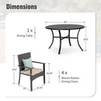 Captiva Designs 5pc Patio Dining Set Steel Frame Table with Umbrella Hole & Rattan Chairs with Removable Cushions