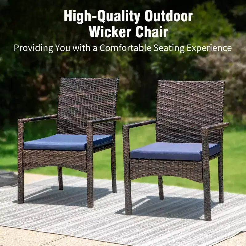 Captiva Designs 5pc Patio Dining Set Steel Frame Table with Umbrella Hole & Rattan Chairs with Removable Cushions
