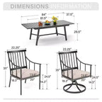 Captiva Designs 9pc Patio Slat-top Adjustable Steel Rectangle Table & Stylish Arm Chairs with Cushions
