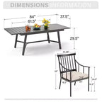 Captiva Designs 9pc Patio Slat-top Adjustable Steel Rectangle Table & Stylish Arm Chairs with Cushions