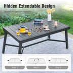 Captiva Designs 9pc Patio Slat-top Adjustable Steel Rectangle Table & Stylish Arm Chairs with Cushions