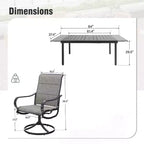 Ensemble de salle à manger d'extérieur Captiva Designs 9 pièces avec table rectangulaire réglable en acier à lattes et chaises pivotantes en textilène rembourrées