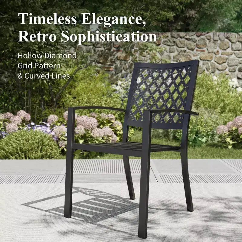 Captiva Designs 9pc Patio Slat-top Adjustable Steel Rectangle Dining Table & Black Metal Chairs