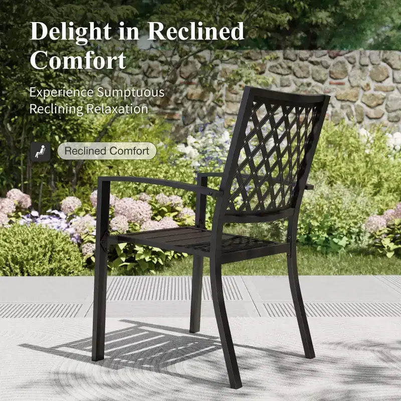 Captiva Designs 9pc Patio Slat-top Adjustable Steel Rectangle Dining Table & Black Metal Chairs