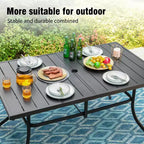 Captiva Desighttps 8pc Patio Dining Slat-top Rectangular Steel Table & Padded Sling Swivel Chairs & Market Umbrella