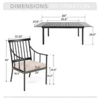 Ensemble repas de jardin 9 pièces Captiva Designs avec table rectangulaire en acier réglable à plateau à lattes et fauteuils élégants en métal