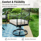 Ensemble repas de jardin 9 pièces Captiva Designs avec table rectangulaire en acier réglable à plateau à lattes et fauteuils élégants en métal