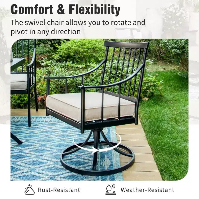 Ensemble repas de jardin 9 pièces Captiva Designs avec table rectangulaire en acier réglable à plateau à lattes et fauteuils élégants en métal